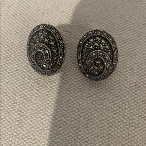 Vintage Sterling Silver & Hematite Clip-On Earrings
